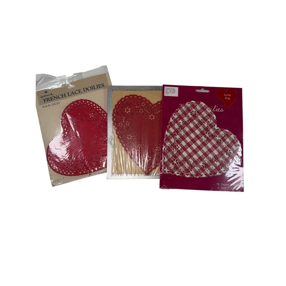 VTG Valentine Card Sticker Doilies Lot Red Pink Mixed Ephemera